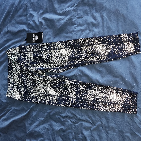 NWT Reflective Galaxy Detail Compression 7/8 Length Leggings - Silver on Navy - Picture 4 of 9